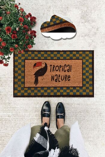 Chilai Home COCO TROPICAL BLUE Natural Koko Mat, Bristle Door Mat