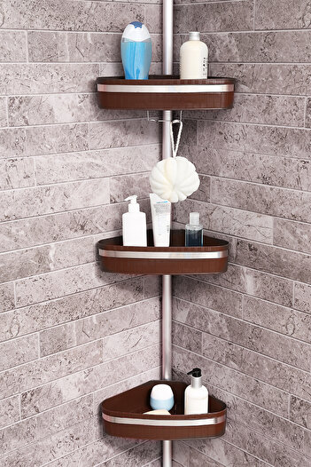 Prima Nova Brown Fına Bathroom Corner Shelf - Stainless Aluminum Pipes