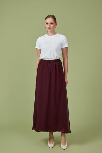 Birgül Bektaş Burgundy Chiffon Flared Skirt