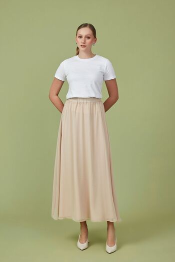 Birgül Bektaş Mink Chiffon Flared Skirt - Stylish and Comfortable