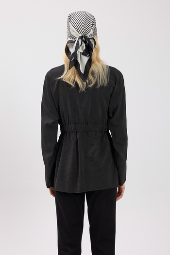 Birgül Bektaş Black Double Pocket Tie-Up Shirt