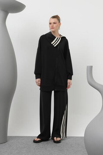 Puane 14292 Women's Modal Suit with Stripe Detail on Collar and Trousers