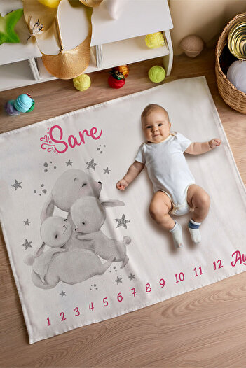 Homamia %100 Pamuk İsme Özel Bebek Fotoğraf Çekim Anı Örtüsü (120x100 cm)