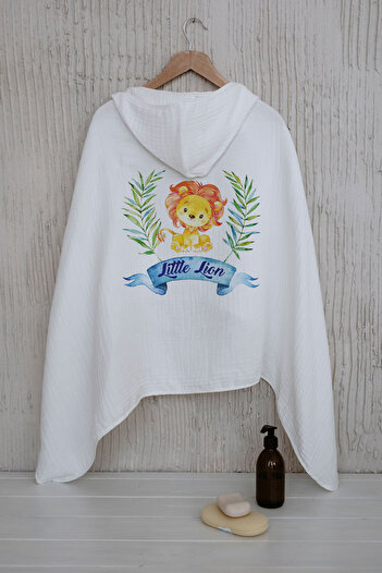 Tuğba Kuğu 4 Layers Muslin Hooded Towel - For Baby Series - Safari Aslan
