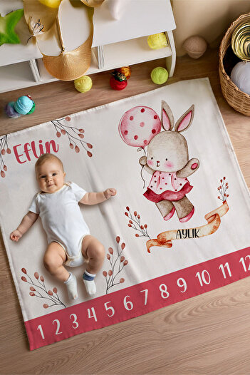 Homamia %100 Pamuk İsme Özel Bebek Fotoğraf Çekim Anı Örtüsü (120x100 cm)