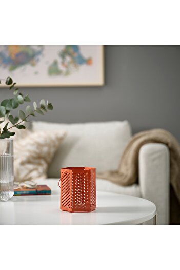 IKEA VÅRSYREN Lantern for tealight, brown-orange, 12 cm
