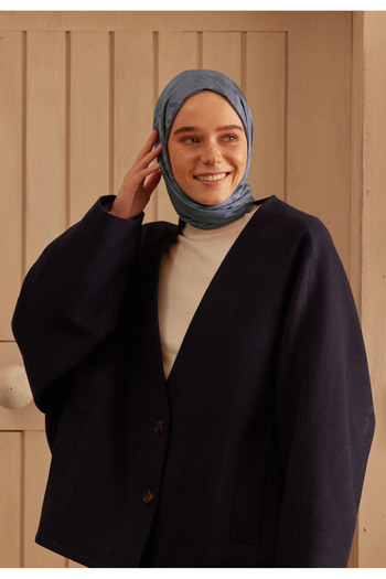 Fresh Blue Denim Shawl - Houndstooth Jacquard
