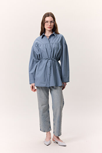 Manuka Tunic with Indigo Details with Drawstring Lacing Detail