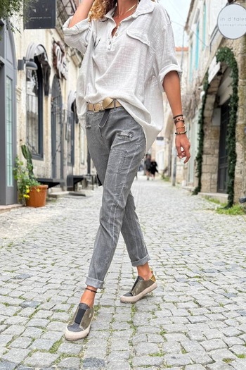 Güneşkızı Italian Anthracite Pocket Washed Belted Skinny Leg Lycra Woven Trousers 98 60