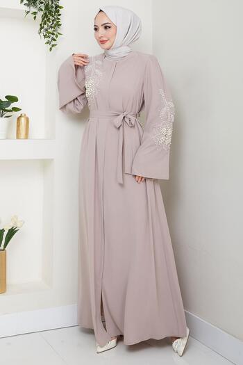 hafsamina Μοτίβο λουλουδιών με πέρλες Ζώνη Ferace Beige HM2720