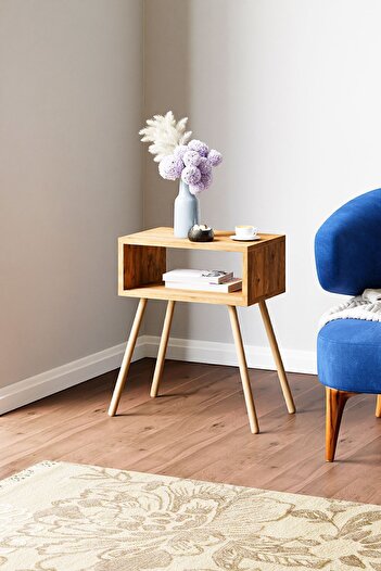 interGO Nightstand With Wooden Legs, Simple - Atlantic Pine Pattern