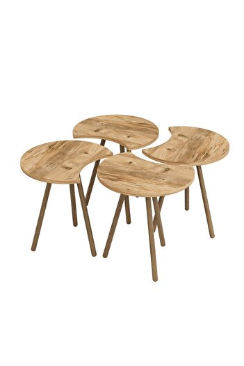 interGO Quadruple Coffee Table Wooden Legs - Atlantic Pine Pattern