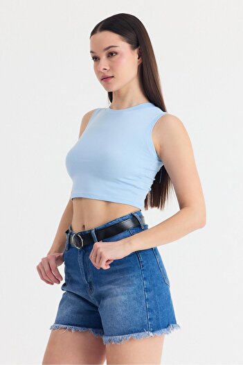Rays Tricou crop albastru fără mâneci cu decolteu 318