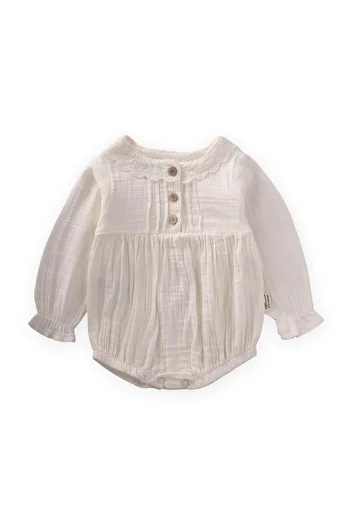 Cigit Seasonal Muslin Bodysuit with Scallop Collar 0-2 Years Ecru