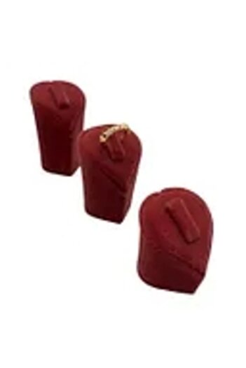 MeGass Dekor Domestic Production Suede Fabric Red Color Triple Set Ring Display Accessory