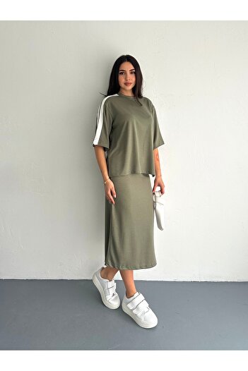 sportiness Slitted Garnish Soft Texture Modal Fabric Skirt Suit