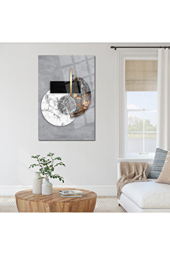 TAULART Grey Marble Geometric Pattern Modern Table Ultra Vibrant Color Unbreakable Glass Table Home Gift
