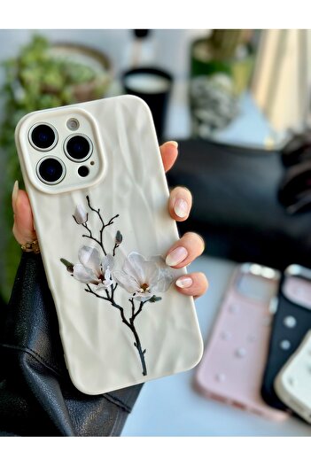 Go Aksesuar iPhone 16 Promax Compatible 3D Paper Magnolia Print Design Silicone Case