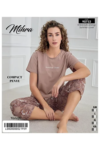 Mihra Women's Crew Neck Compact Combed Cotton Lycra Capri Short Sleeve Pajama Set 90753K - 1 Piece