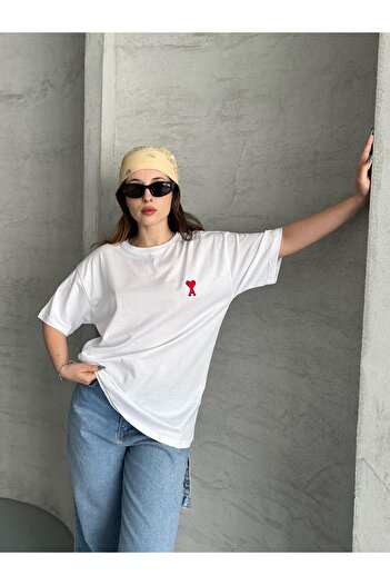 FERZOLAİO Unisex White T-Shirt with Heart
