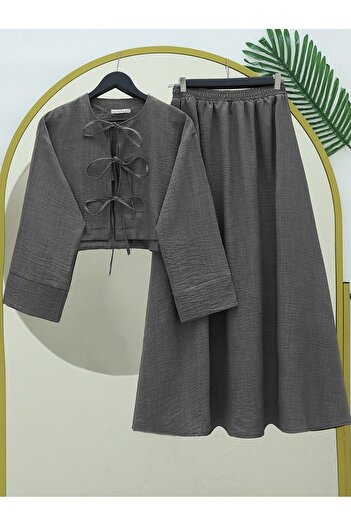 Modamorfo Elastic Waist Skirt Linen Suit - Anthracite