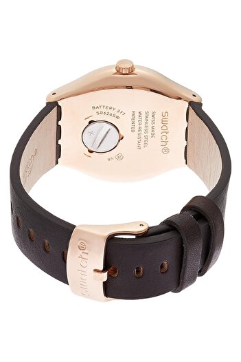 Generic Swatch Irony Tic Brown White Dial Leather Strap Unisex Watch Ywg405