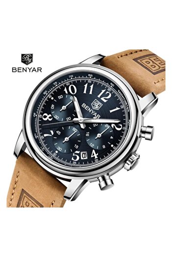 Generic By Benyar Mens Watch Waterproof Chronograph Date Watch For Men Leather Strap Quartz Movement Analog