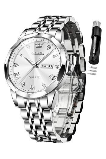 Generic Olevs Watch For Men Quartz Stainless Steel Waterproof Luminous Date Two Tone Luxury Wrist Watch