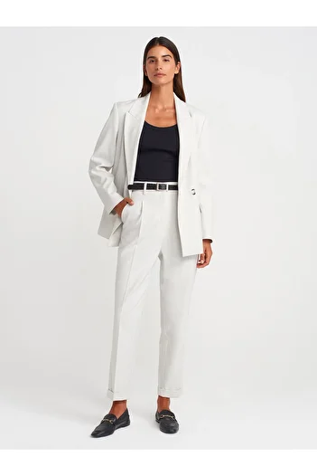 Dilvin 71659 Curved Leg High Waist Trousers-Light Gray