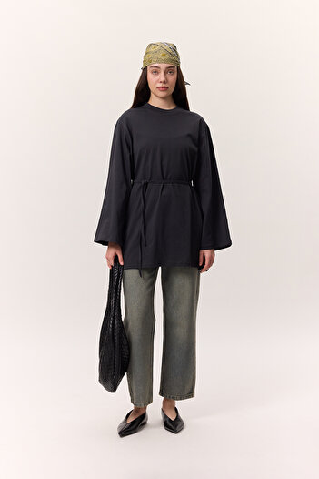 Manuka Oversize Tshirt with Binding Detail Anthracite