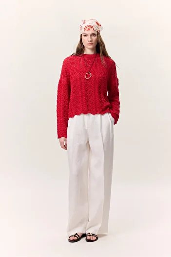 Manuka Red Openwork Knitwear Pullover