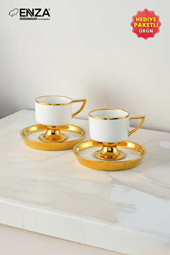 Enza Doris Set of 2 Porcelain Coffee Cups 90 ml Gold