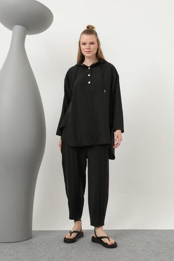 Loreen 20609 Set de pantaloni cu glugă pentru femei, cu snap și șnur