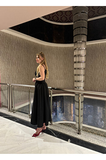 Store Square Neck Straps Corset Model Midi Length Dress