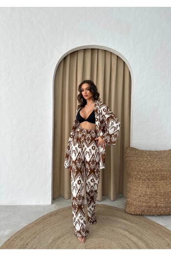 hiraz fashion Women's Brown Wrap Fabric Kimona Suit