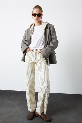 Beyyoglu Striped Mid Waist Trousers