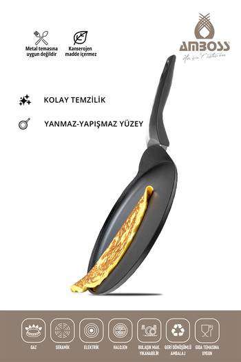 Amboss Mocca 30 Cm Titanyum Kaplam Krep Tavası - Yanmaz Ve Yapışmaz Krep Tavası