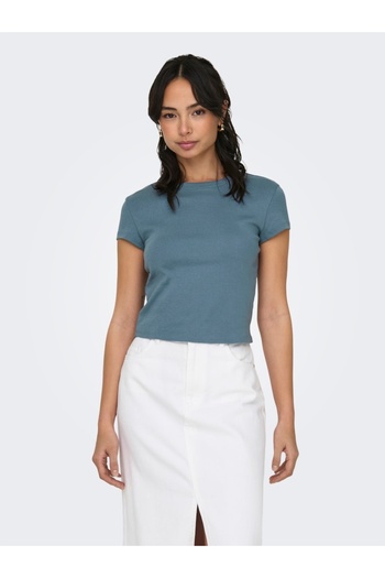 ONLY ONLELINA Blue Women's Blouse - O-Neck, Short Top, JRS NOOS - 15320229
