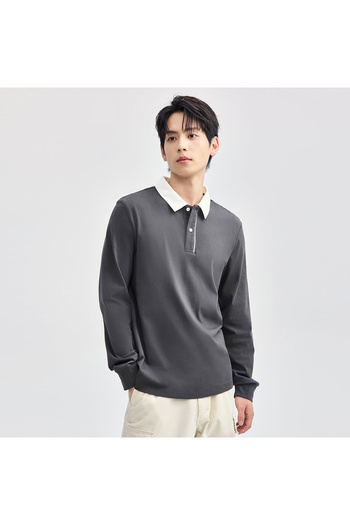 Giordano Men's Cotton Jersey Polo Long Sleeve Regular Solid Polo