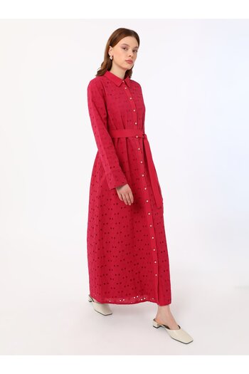 Refka Brodeboydan Buttoned Hijab Dress - Cherry - Refka