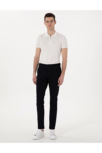 Pierre Cardin Siyah Slim Fit Beli Lastikli Kanvas Pantolon 50308080-VR046