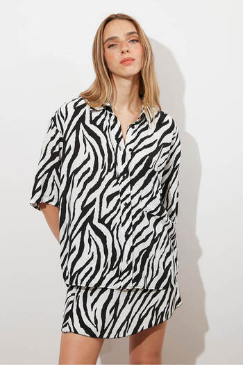 Beyyoglu Printed Short Sleeve Oversize Shirt