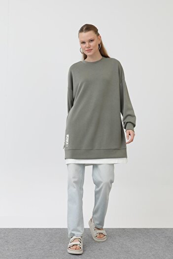 Puane Women's Tunic with Label Detail on the Front - 10613Tun - Khaki