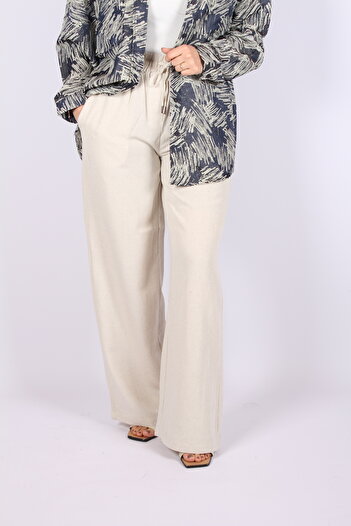 Tuğba Sarı Women's Linen Look Relaxed Cut Palazzo Trousers