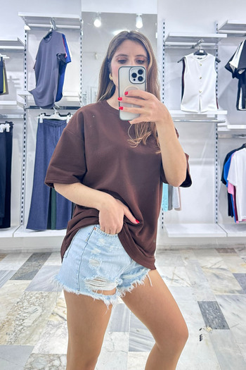 CİDDE Unisex Plain Basic Unprinted Casual βαμβακερό μπλουζάκι Oversize - Γυναικείο μπλουζάκι από χτενισμένο βαμβάκι