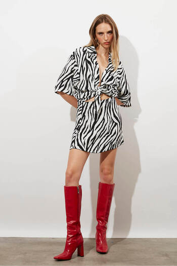 Beyyoglu Printed Short Sleeve Oversize Shirt