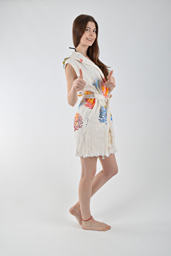 Makro Trend Hooded Muslin Vest Mixed Coral Patterned 1 Piece