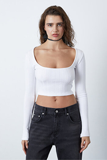 Beyyoglu Uzun Kollu Kare Yaka Croptop