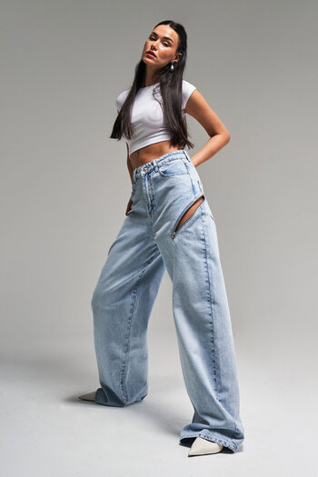 its basic Blugi de zăpadă pentru femei Culoare 4S5-3 Palazzo Fit Loose Fit 100% Koton Fermoar Design detaliat Blugi din denim