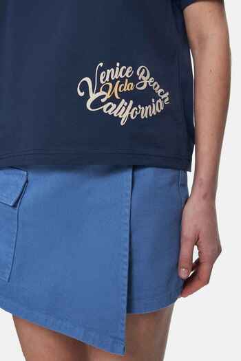 UCLA Γυναικείο μπλουζάκι ODETTE Navy Blue Crew Neck με στάμπα Loose Fit